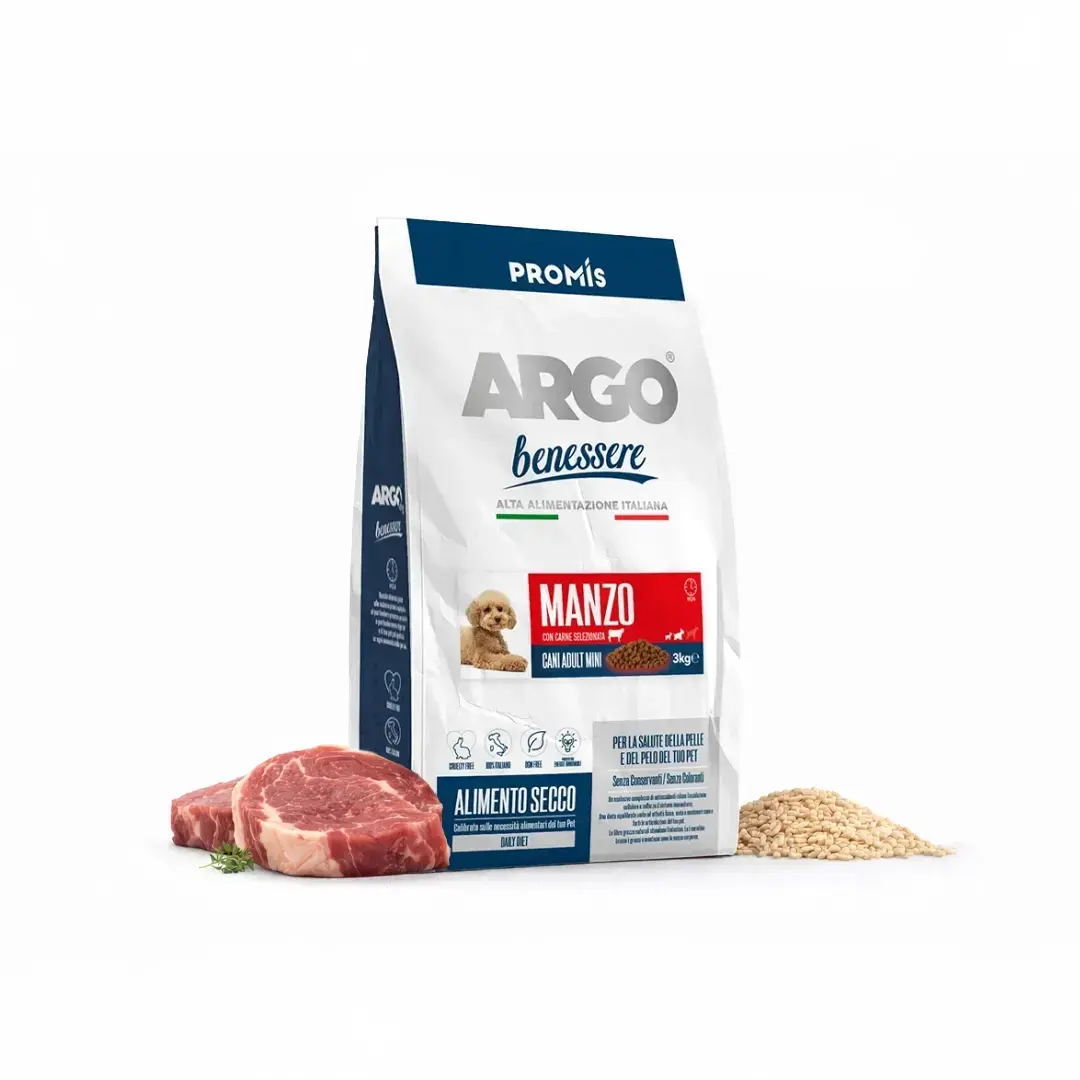 Premium - Суха храна Argo Benessere Mini Manzo за кучета от мини породи с говеждо, 3кг.