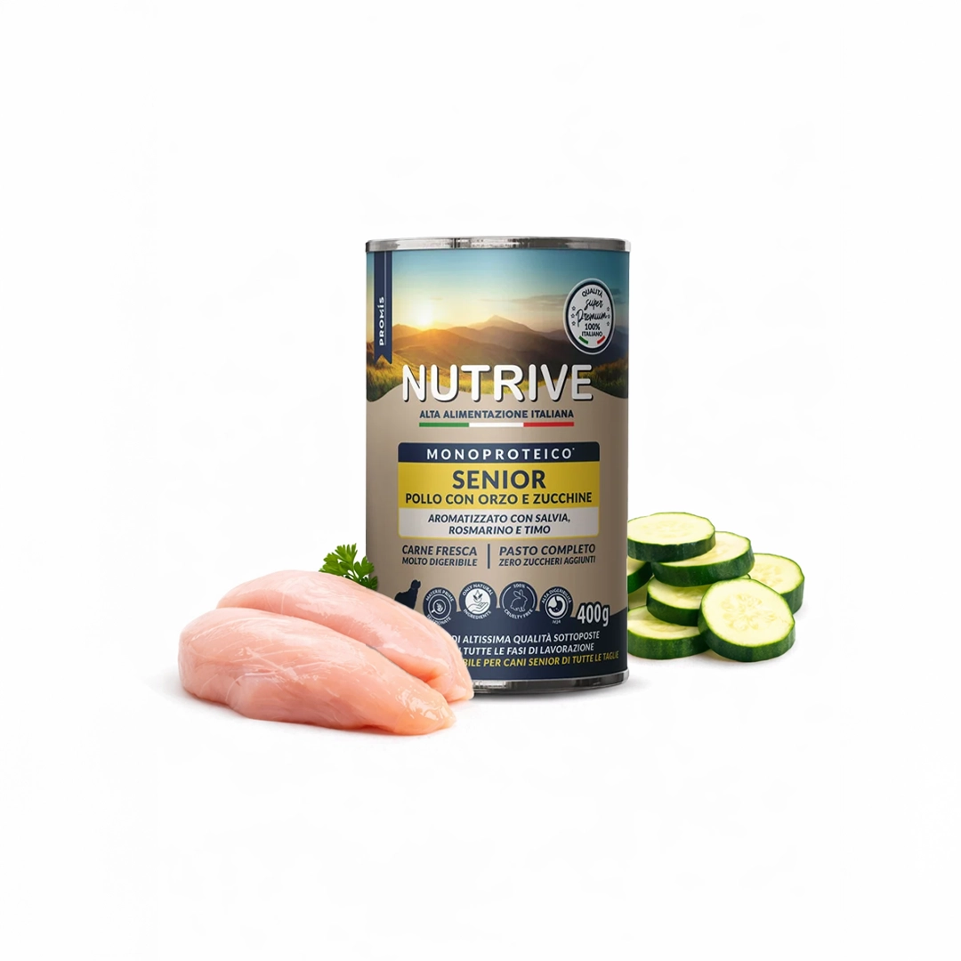 Super Premium - Консерва Senior Light Orzo e Zucchine за възрастни кучета с пиле и тиквички, 400гр.