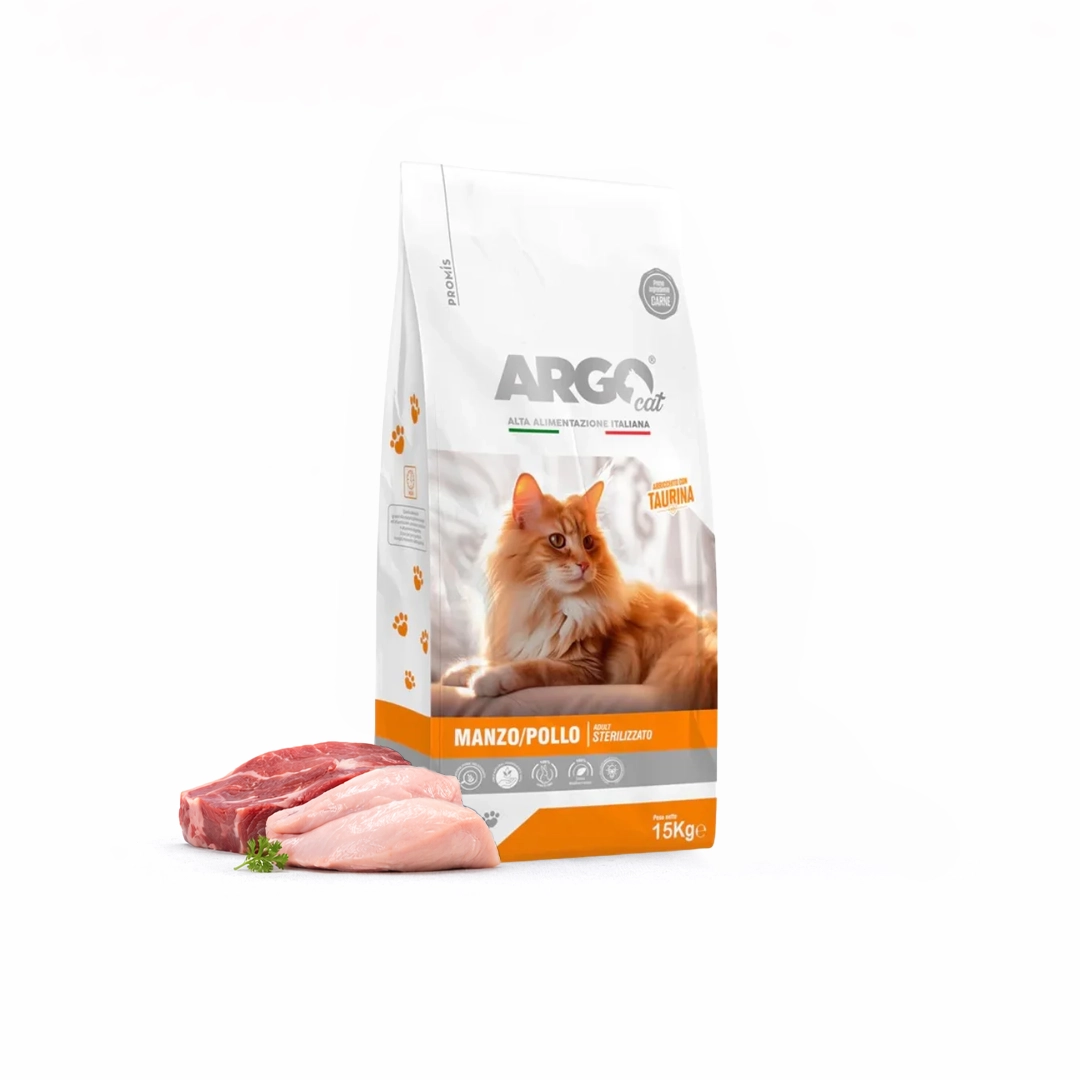 Standard - Суха храна Argo Sterilizzato Manzo e Pollo за кастрирани котки с говеждо и пилешко, 15кг.