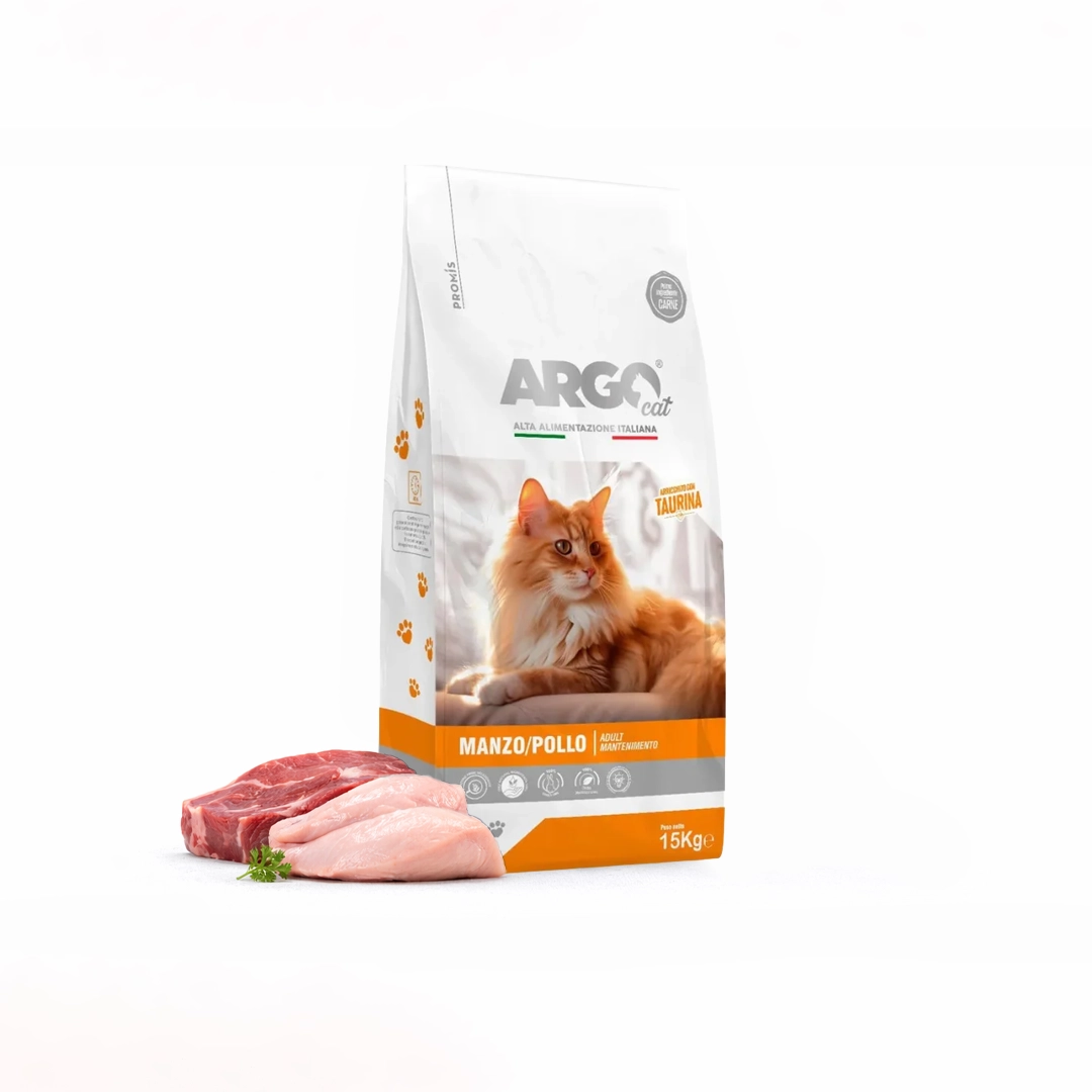 Standard - Суха храна Argo Adult Manzo E Pollo за котки с говеждо и пилешко, 15кг.