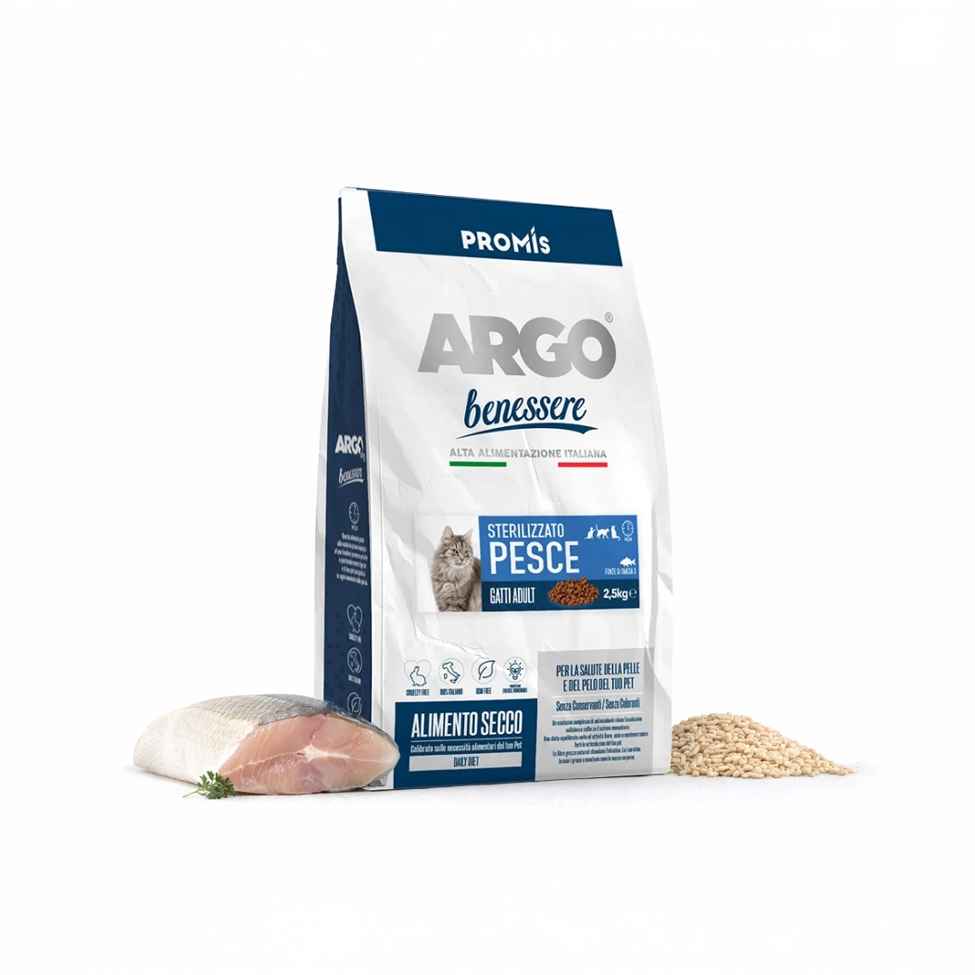 Premium - Суха храна Sterilizzato Pesce за кастрирани котки с риба, 2,5 кг.