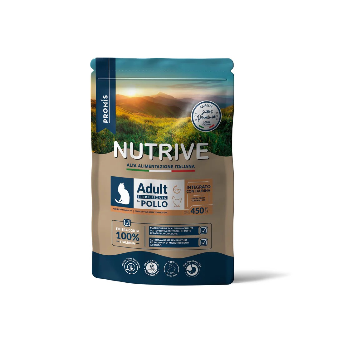 Super Premium - Суха храна Nutrive Sterilizzato Pollo за  кастрирани котки с пилешко