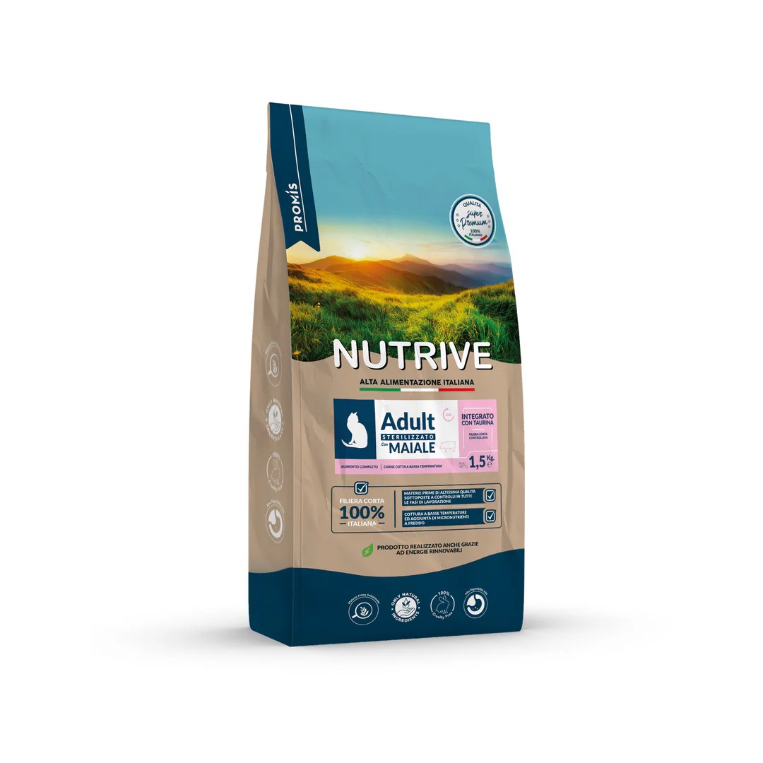 Super Premium - Суха храна Nutrive Sterilizzato Maiale за кастрирани котки със свинско