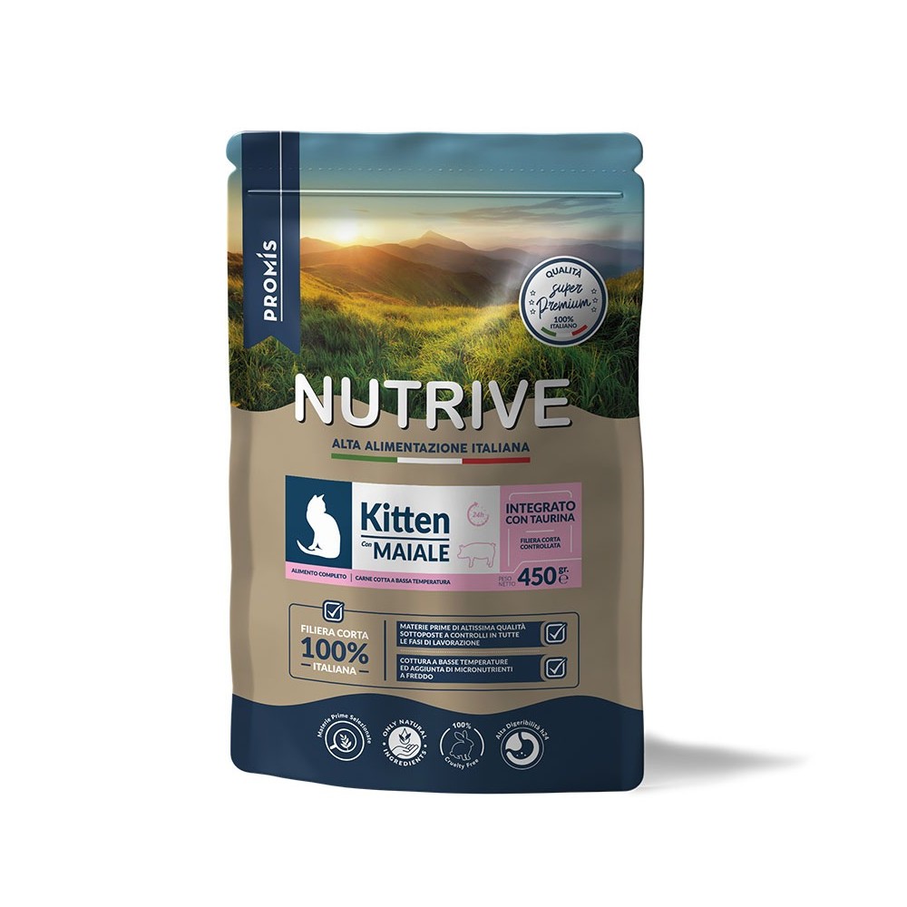 Super premium - Суха храна Nutrive Kitten Maiale  за подрастващи котенца със свинско, 450гр.