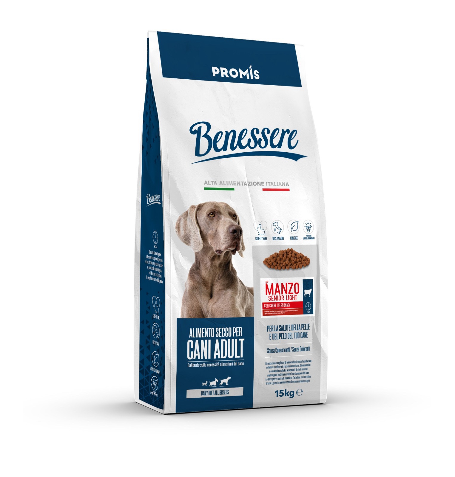 Premium - Суха храна Argo Benessere Senior Light Manzo за кастрирани кучета със склонност към напълняване с говеждо, 15кг.