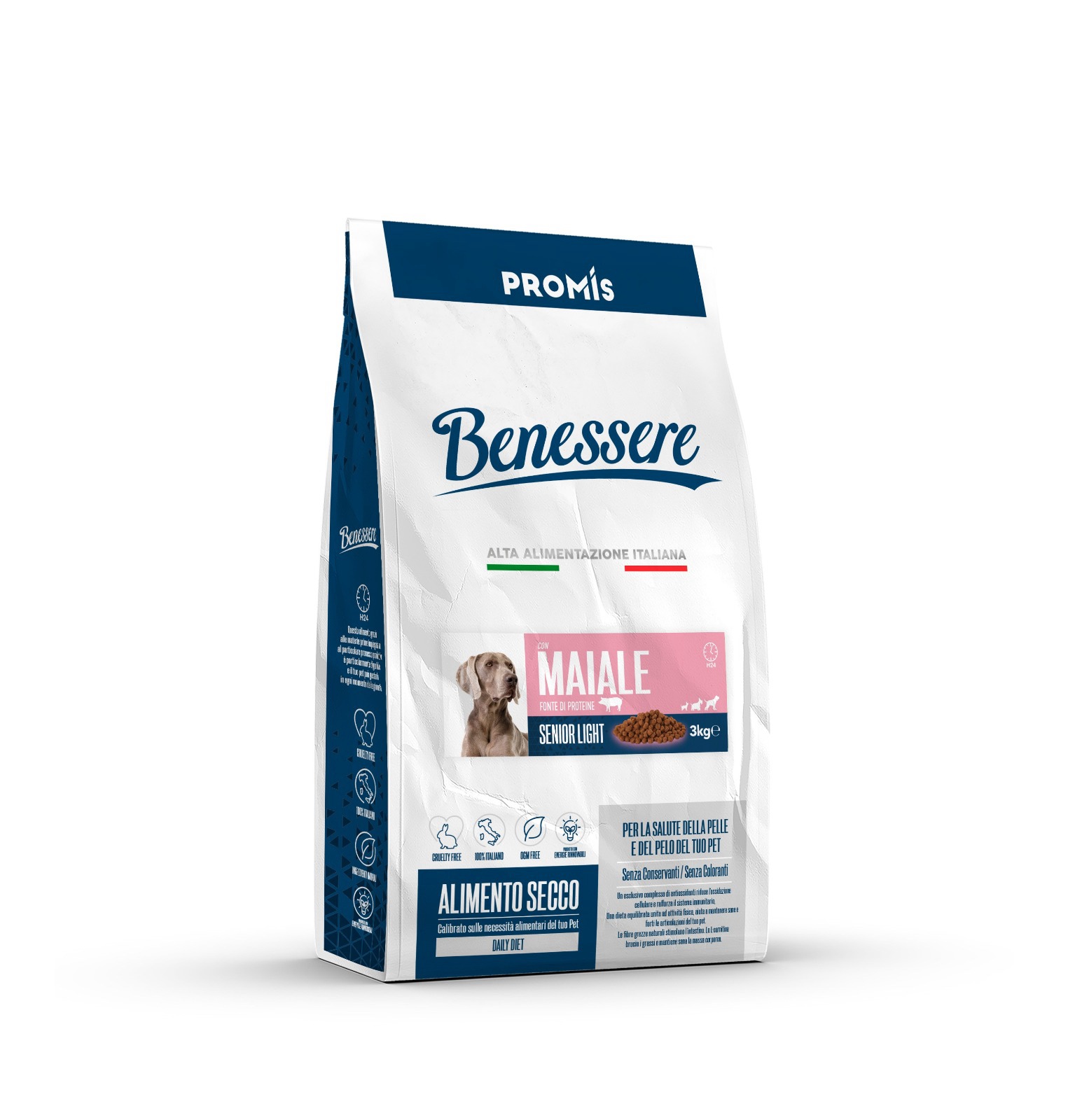 Premium - Суха храна Argo Benessere Senior Light Maiale за кастрирани кучета със склонност към напълняване със свинско, 3кг.